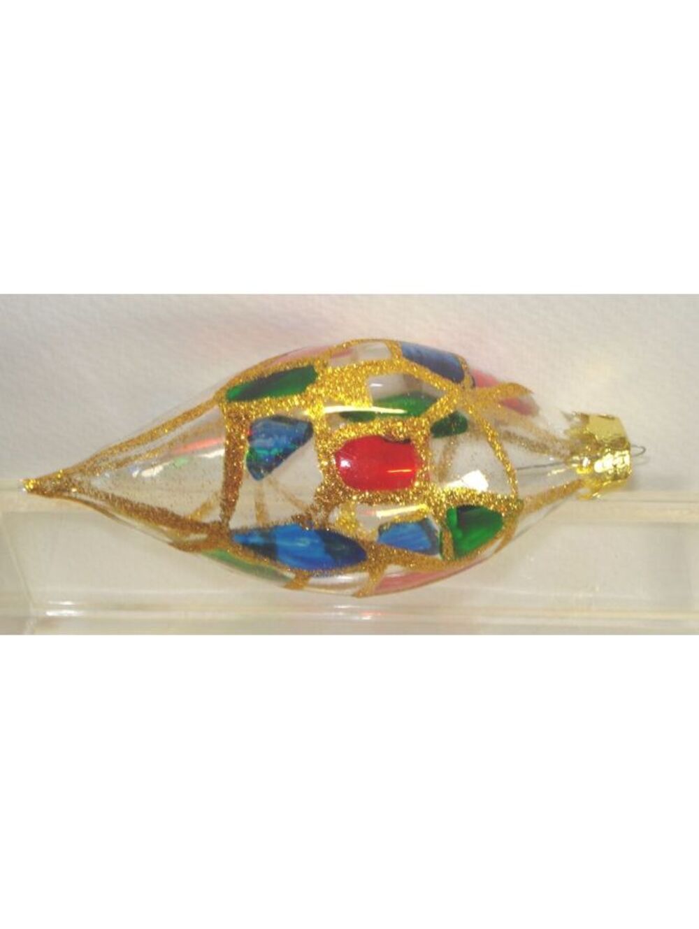 Vintage Glass Teardrop Christmas Ornament Stained Glass Look Multi Color